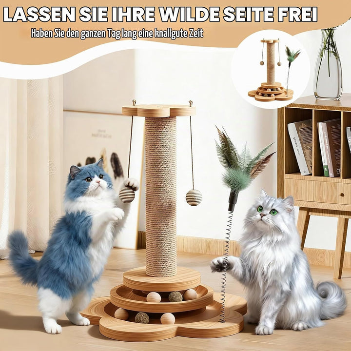 4 in 1 Katzenspielzeug, 46cm Kratzbaum für Katzen Sisal Kratzsäule Klein Kratzbaum mit Hängenden Bäl