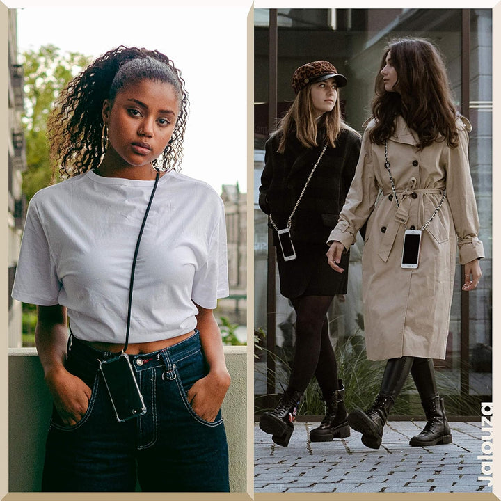 Jalouza Handykette, Kordel & Hülle Bundle kompatibel mit iPhone 12 & 12 Pro - Metallkette in Schwarz