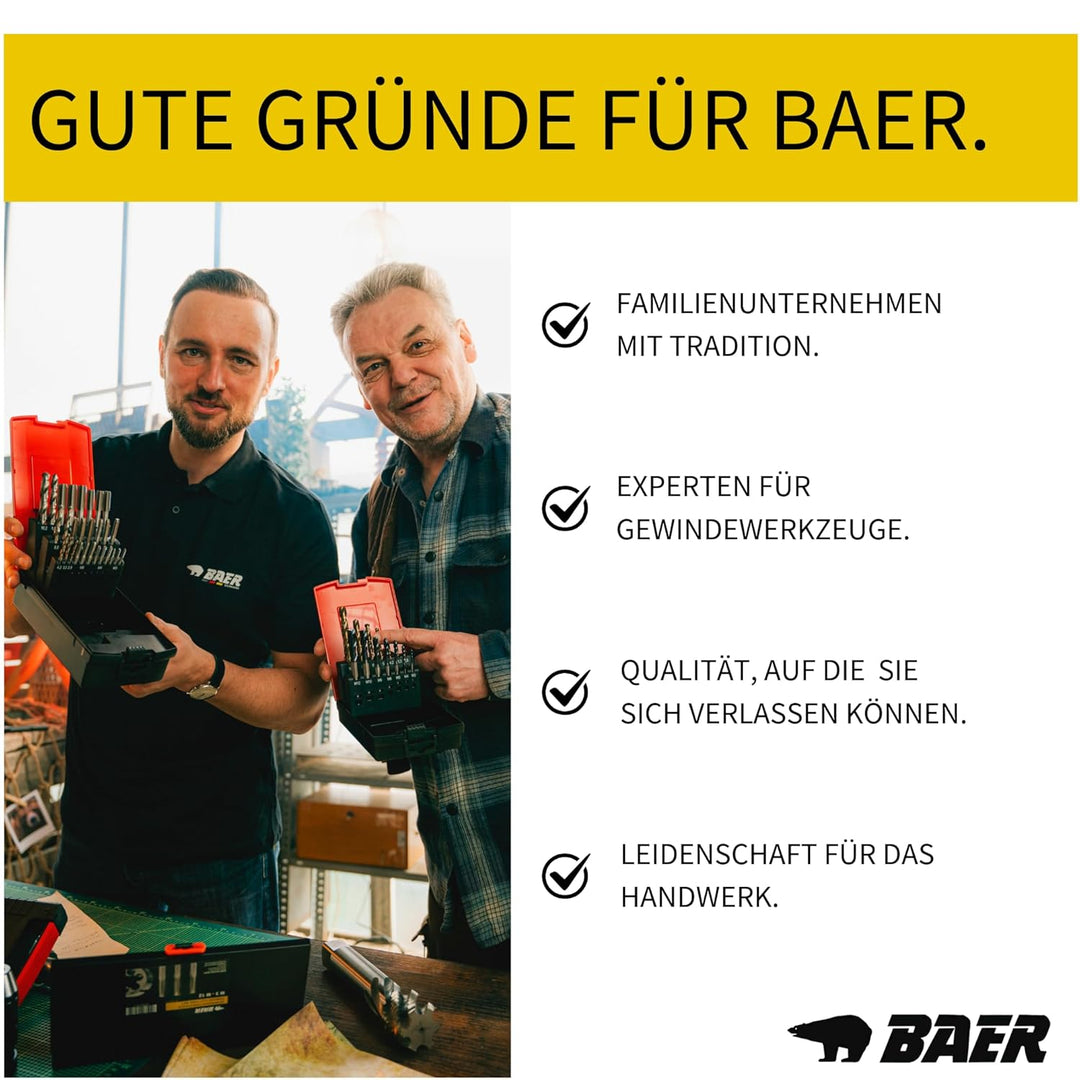 BAER Gewindeschneider Set HSSG: Maschinengewindebohrer Durchgangsloch - Kernlochbohrer: M3 - M12 - G