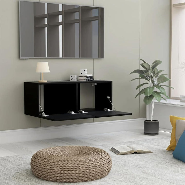 Festnight TV Wandboard Hängend Schwarz TV-Wandschrank Lowboard Hangend Hängeschränke Hänge TV Board