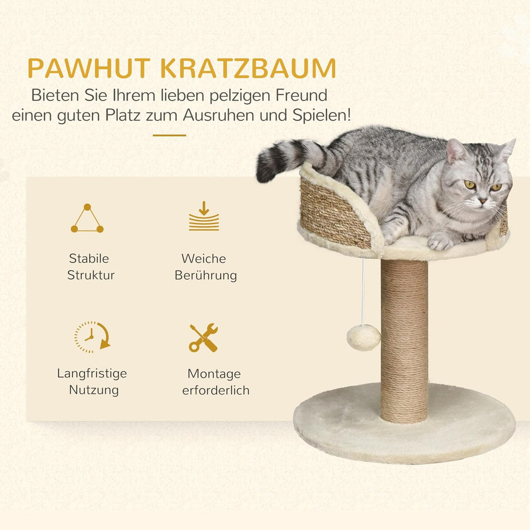PawHut Kratzbaum 49 cm Kleiner Katzenturm mit Spielball, Sisalstämme, Plattform, Katzenkratzbaum, Kl