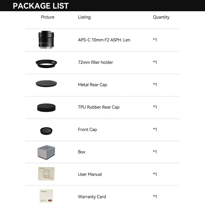 TTARTISAN 10mm F2.0 APS-C ASPH. Ultraweitwinkel Kameraobjektiv Manueller Fokus Tragbares Objektiv fü