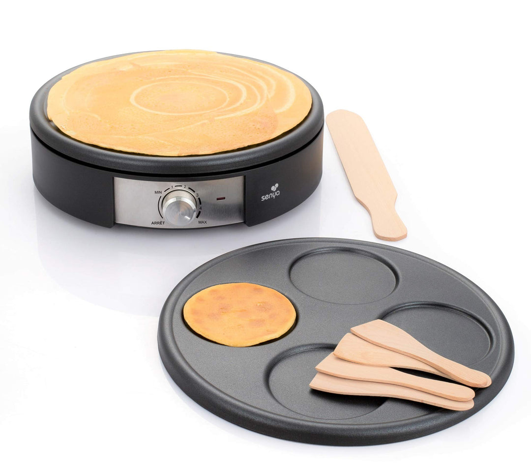 Senya SYCK-CV026 Crêpes-Pfanne, elektrisch, 2 austauschbare Platten aus Aluminiumguss, Crêpe Time, 1