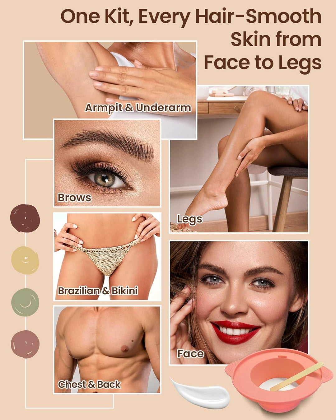Waxing Set Wachs Haarentfernung Gesicht Körper: Wax Maschine Wachswärmer mit Silikon-Schale, 400g Wa