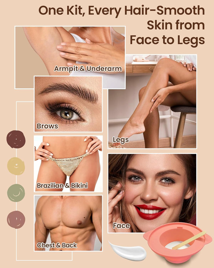 Waxing Set Wachs Haarentfernung Gesicht Körper: Wax Maschine Wachswärmer mit Silikon-Schale, 400g Wa