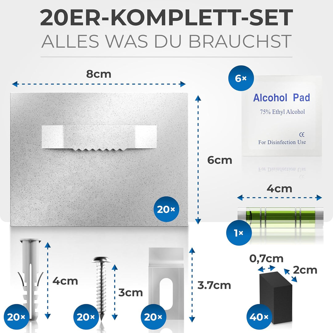 PEARWAY™ - Alu Dibond und Acrylglas Aufhängung - [20er Set] - extra starker 3M Kleber - bis zu 8kg -