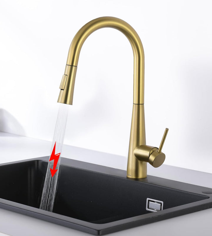 Tohlar Niederdruck Armatur Küche Gold, Küchearmatur mit Ausziehbare Brause, Niederdruck Wasserhahn K