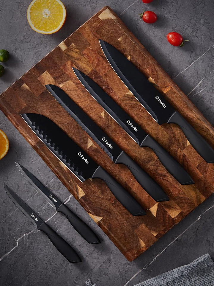 D.Perlla Messerblock, 16-TLG Messer set, Schwarz Antihaft-Beschichtung Messer mit Acryl Messerhalter