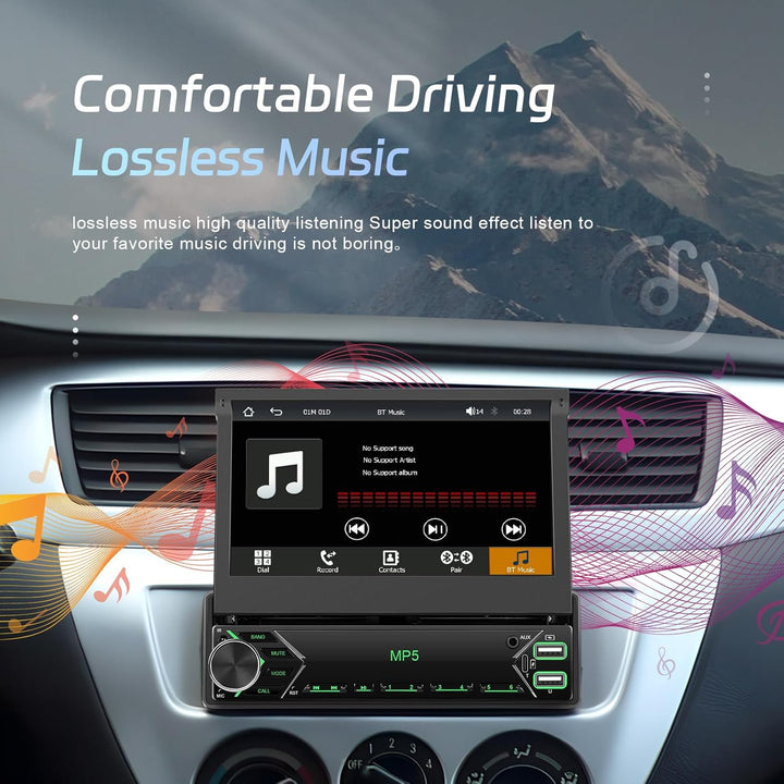 CAMECHO Upgrade Wireless 1 DIN Carplay Android Auto,7 Zoll Motorisiertem Bildschirm Autoradio mit Bl