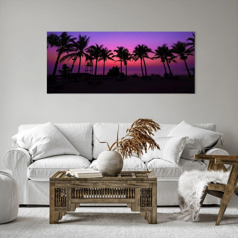 Wandbilder Dekoration Wohnzimmer Sonnenuntergang dämmerung sonne palme Bilder auf Leinwand 120x50cm