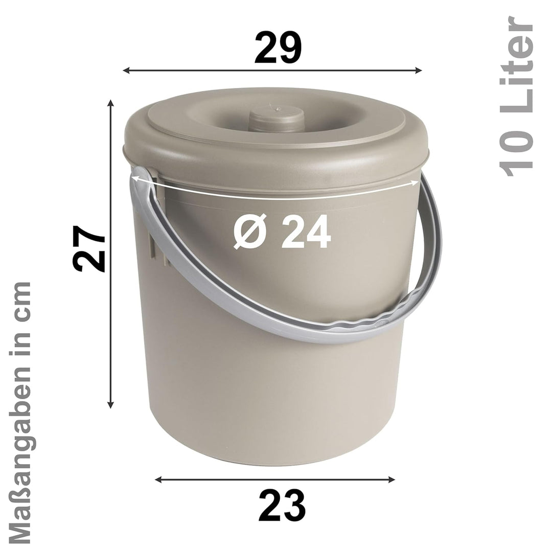 #11 Mülleimer 10 Liter mit verschliessbarem Deckel und Henkel - Taupe - 27cm hoch - Ø24cm | Abfallsa