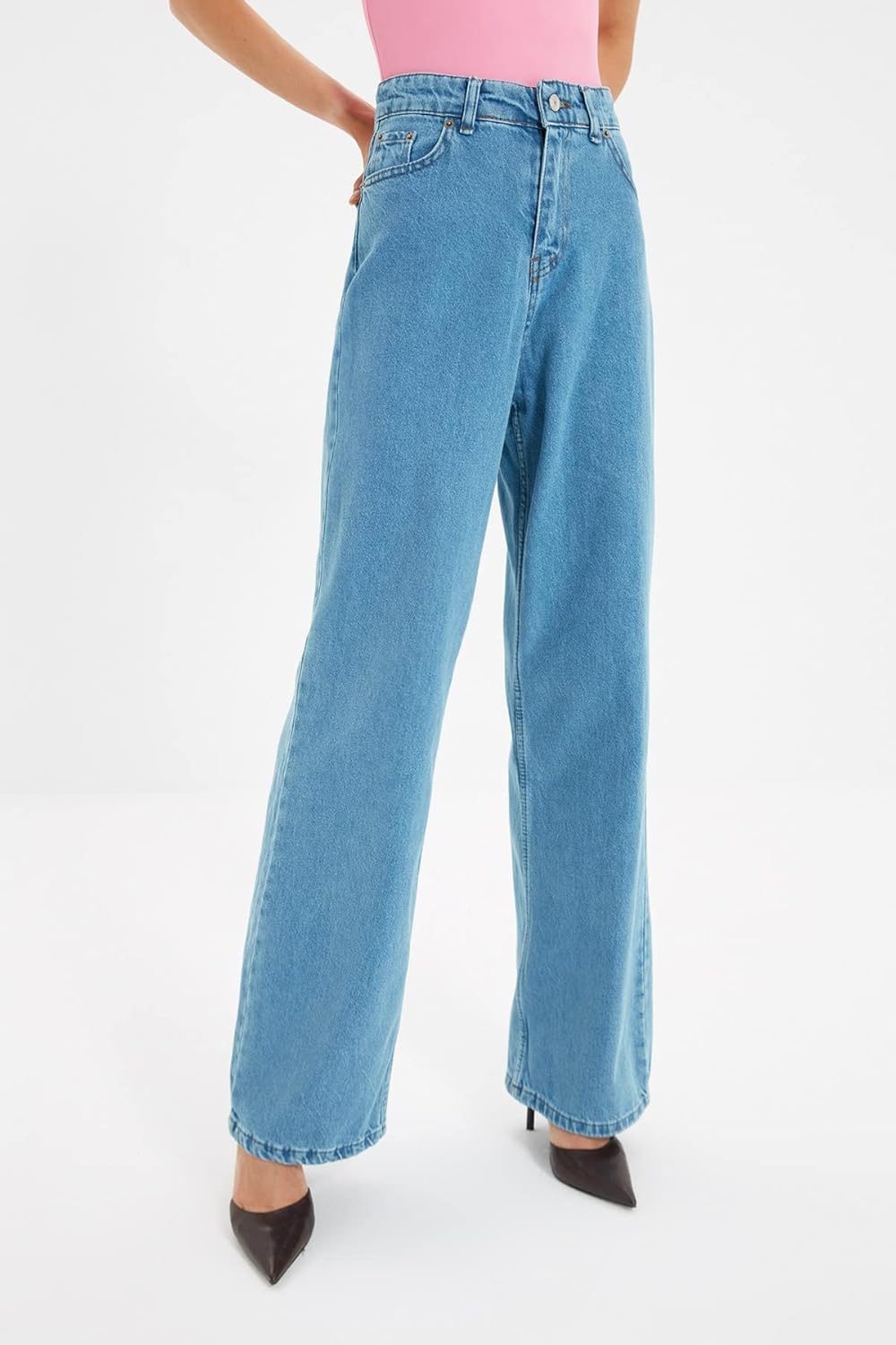 TRENDYOL Damen E Wade-Bein Jeans 34 Blau, 34 Blau