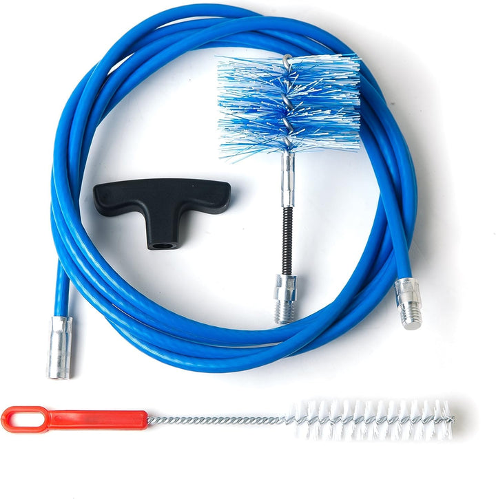 BARETTO Flex Reinigungsset für Pelletöfen | Ø 80 mm | 3 m BLAU | 1 Nylonbürste mit verstärktem Gelen