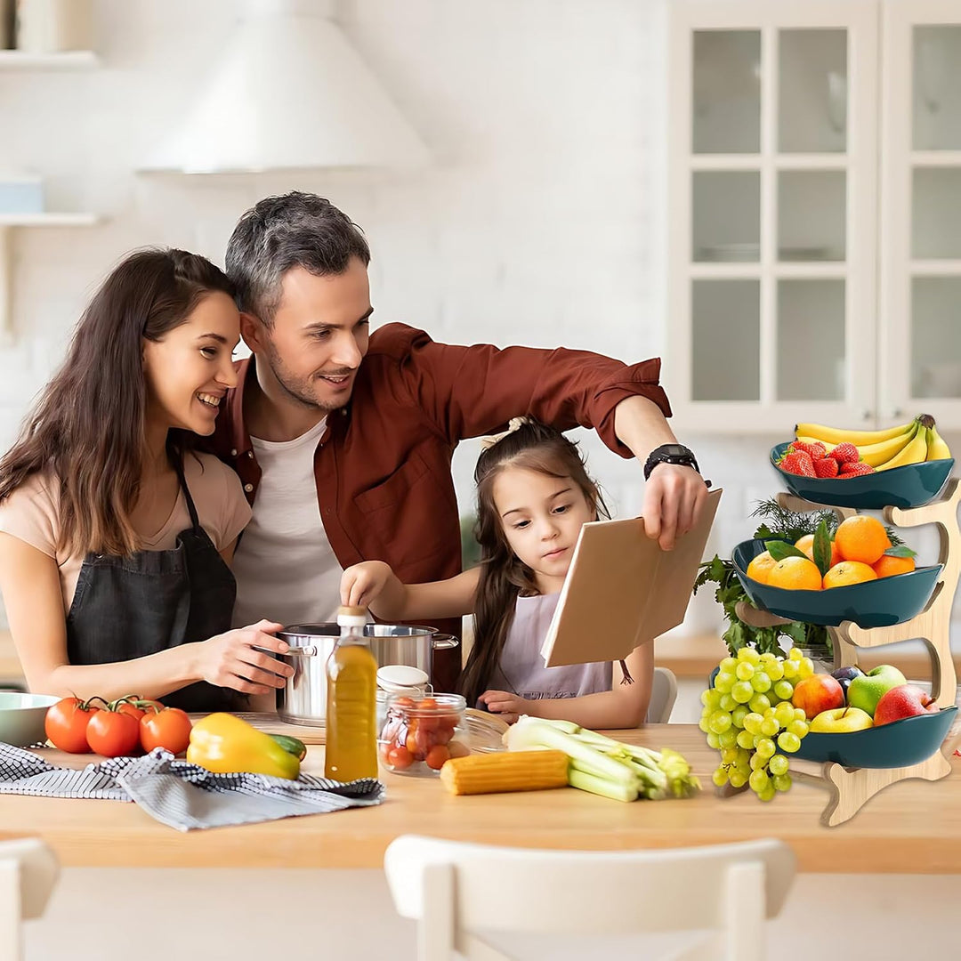 Obst Etagere mit 3 Etagen, Dunkelgrün Obstschalenständer 3 Stöckig Obstschale, Stabil &amp; Ohne zu Zitt