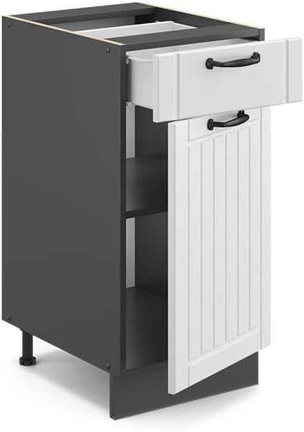 Vicco Küchenunterschrank Fame-Line, Weiss Landhaus/Anthrazit, 40 cm ohne Arbeitsplatte Weiss Landhau