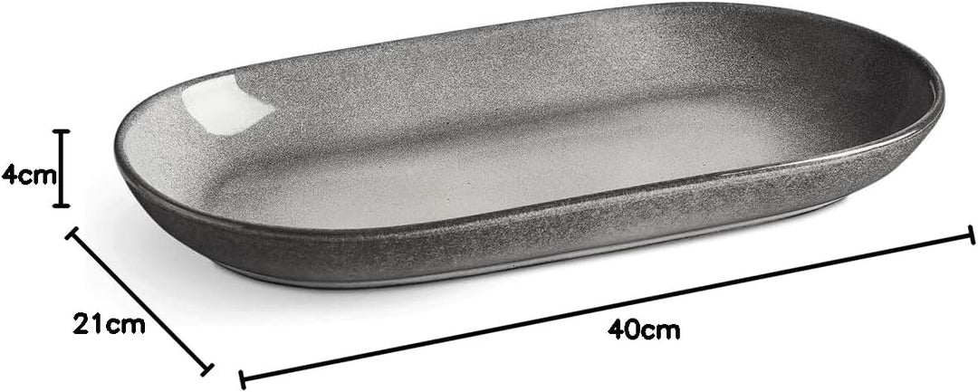 SPRINGLANE Servierplatte Misty Cliff, 40 cm x 21 cm, Steingut Servierteller für Antipasti, Tapas und