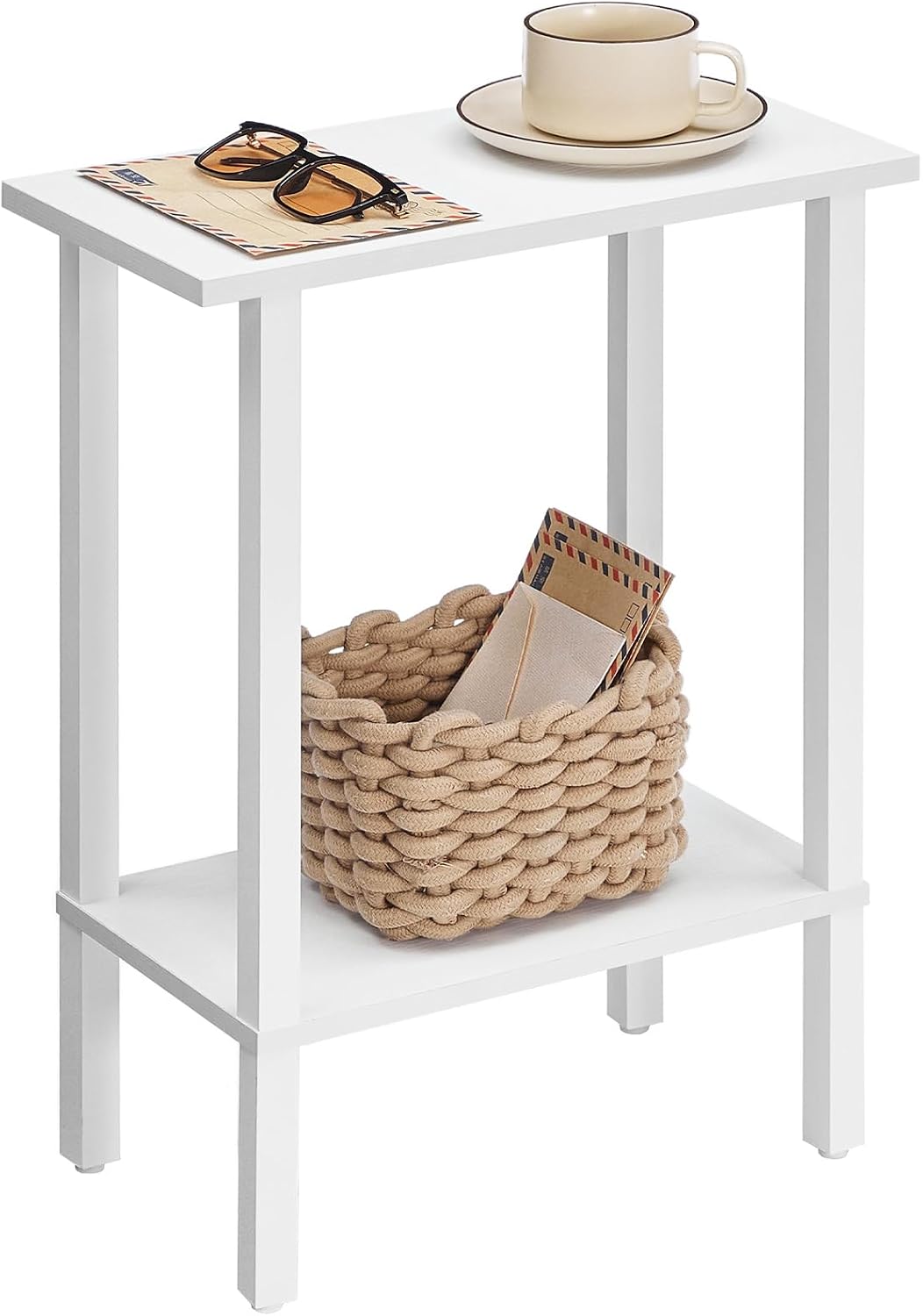 HOOBRO 2-stöckiger Beistelltisch, Couchtisch, schmaler Sofatisch, Nachttisch, für Snacks, kleine Räu