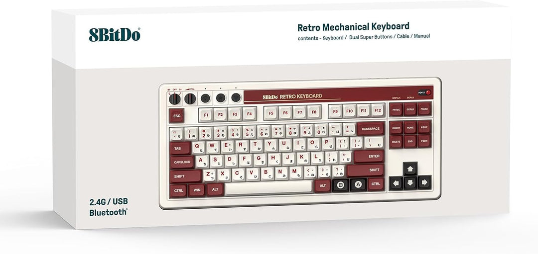 8Bitdo Retro Mechanical Keyboard, Bluetooth/2.4G/USB-C Hot Swappable Gaming Keyboard with 87 Keys, D