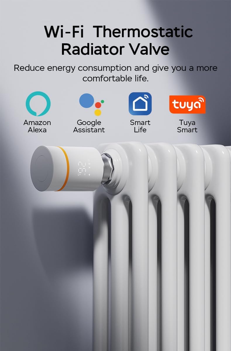 Yasorn WiFi-Heizkörperthermostat Smart-Heizungsventil, Heizungsthermostat mit APP-Fernbedienung, kom