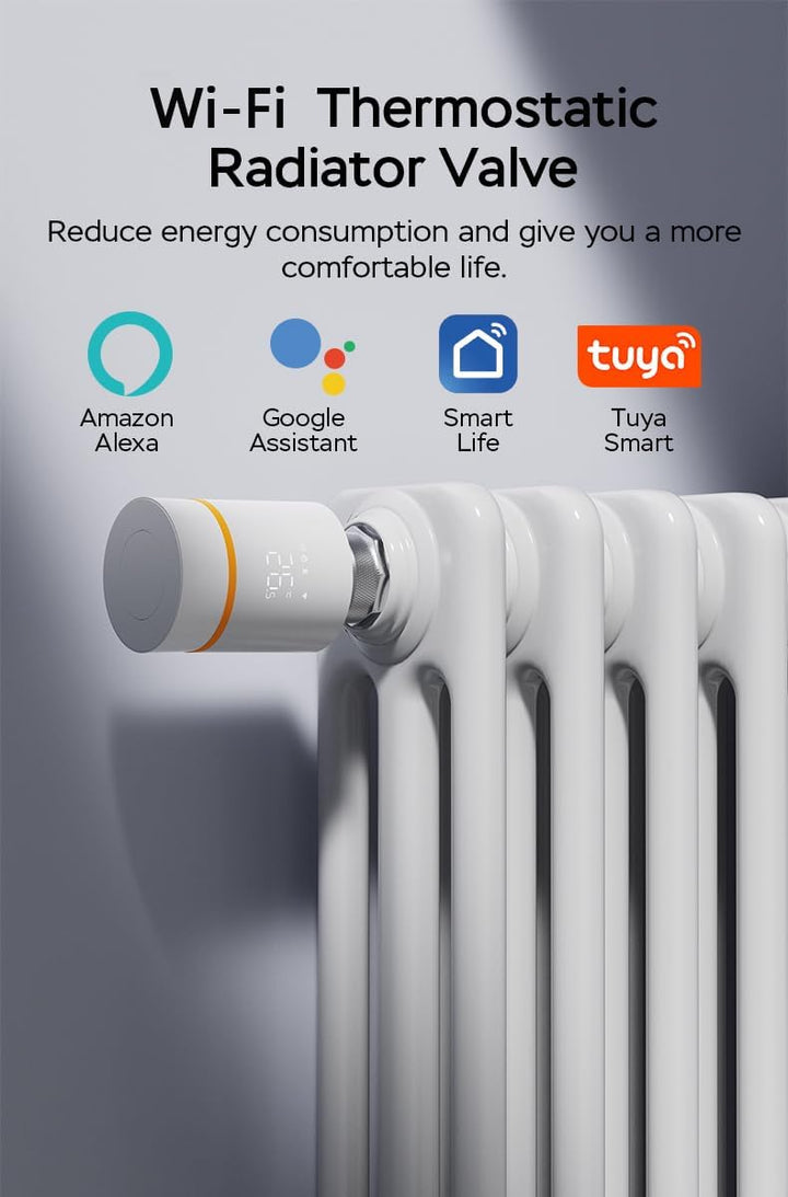 Yasorn WiFi-Heizkörperthermostat Smart-Heizungsventil, Heizungsthermostat mit APP-Fernbedienung, kom