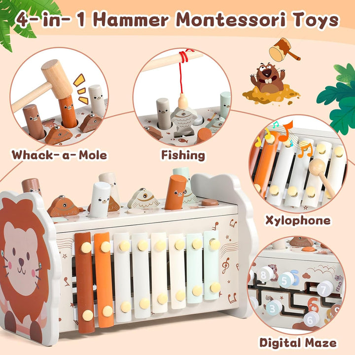 Montessori Spielzeug ab 1 Jahr - 4 in 1 Motorikspielzeug Kinderspielzeug Holzspielzeug ab 1 Jahr-Ham