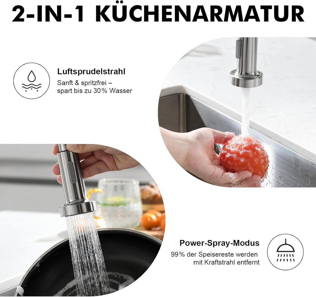 Ibergrif wasserhahn küche ausziehbar, Spring küchenarmatur mit brause, spültischarmatur 360 Schwenkb