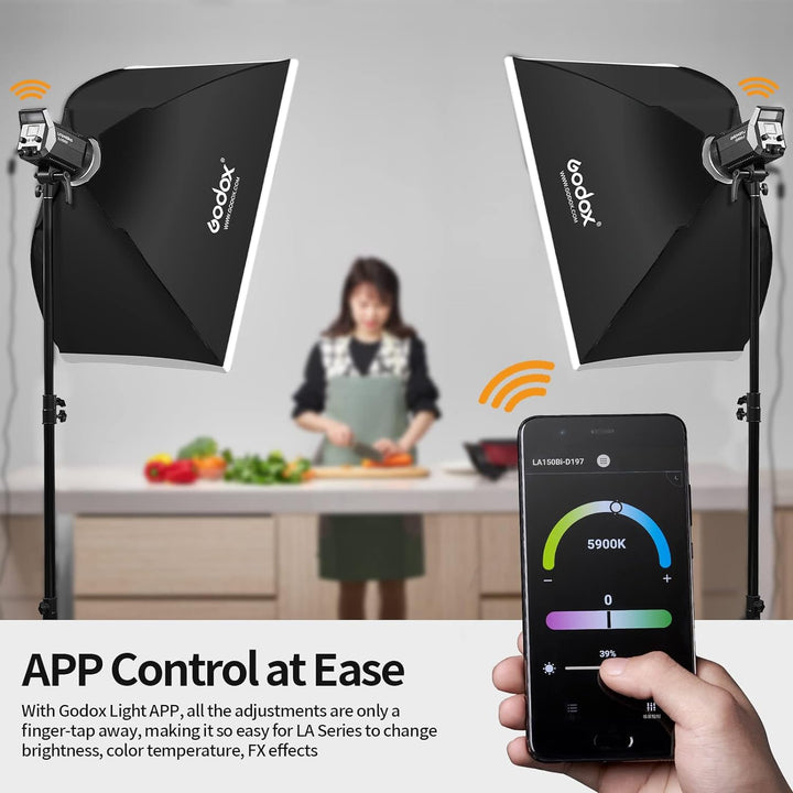 GODOX LA150D LED Videolicht, Litemons LED Continuous Light 101000Lux 1m,2800-6500K APP-Steuerung 8 F