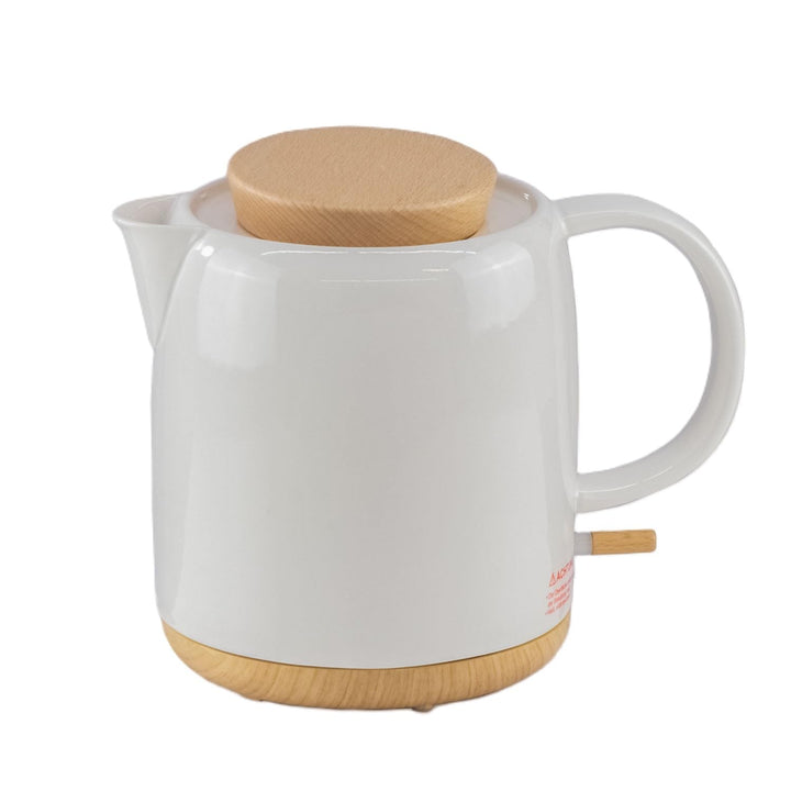 Elektrischer Wasserkocher aus Keramik mit Holz-Deckel, 1 Liter Volumen, weiss - Modernes Design. 120