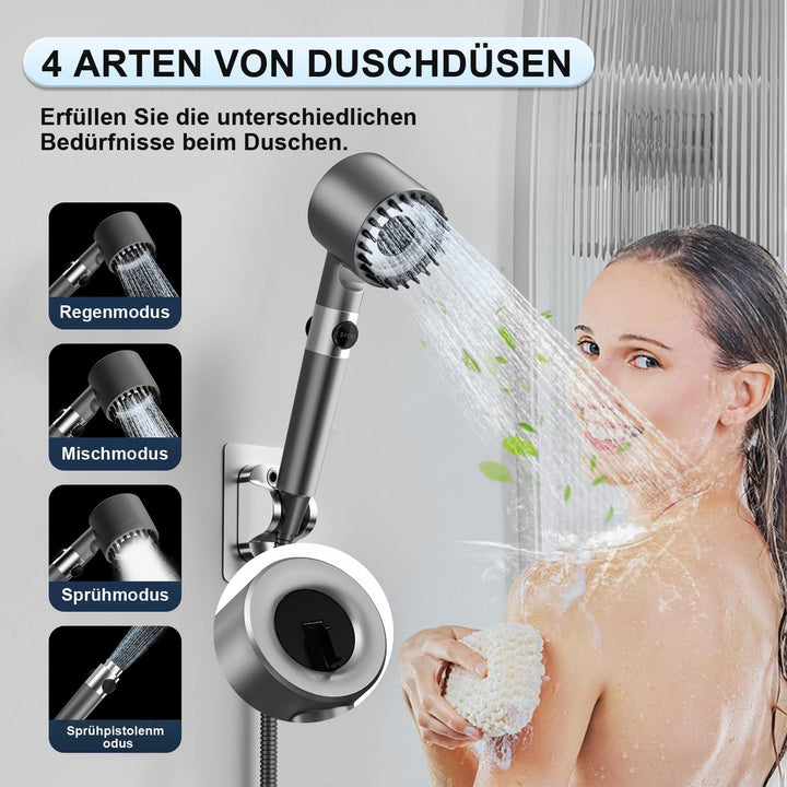 Duschkopf mit Schlauch,Duschbrause mit Filter,Handbrause mit Stoppfunktion,Hochdruck Handbrause mit