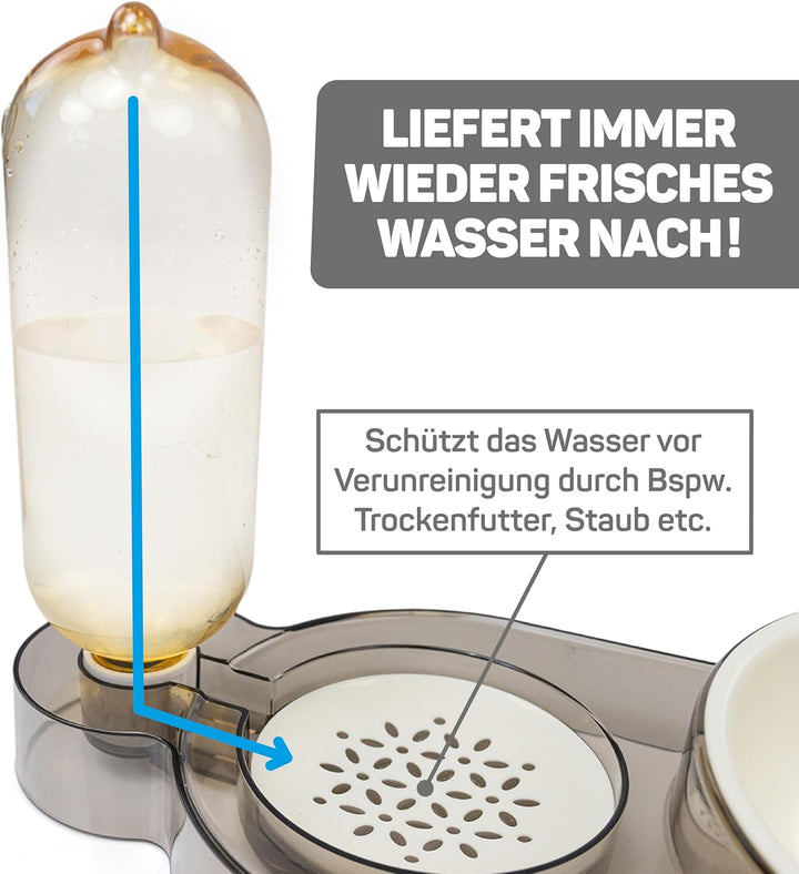 CATOBEL | Katzen Futternapf Dinner Station, Futterbar mit 2 Näpfen und Wasserspender für Katzen und