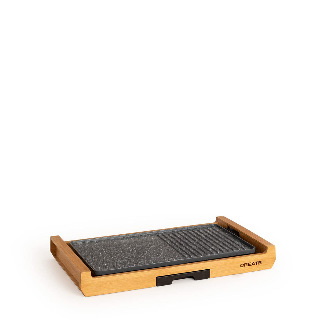 CREATE/STONE FLAT BAMBOO/Elektrische Grillplatte/Grillplatte mit doppeltem Grillmuster, Bratplatte u