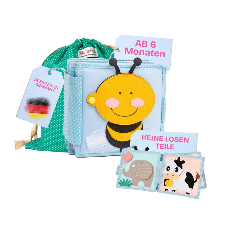 Jolly Designs – Kleine Biene - Mini Quiet Book – Montessori Spielzeug ab 6 Monaten – Motorik & Senso
