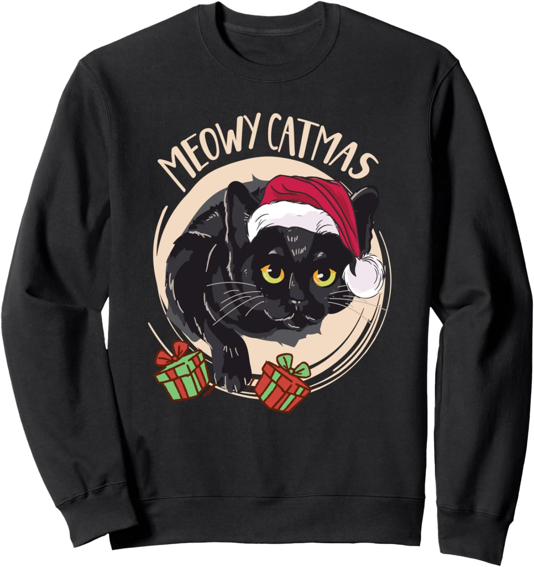 Meowy Christmas Weihnachtskatze Katzen Damen Weihnachts Sweatshirt