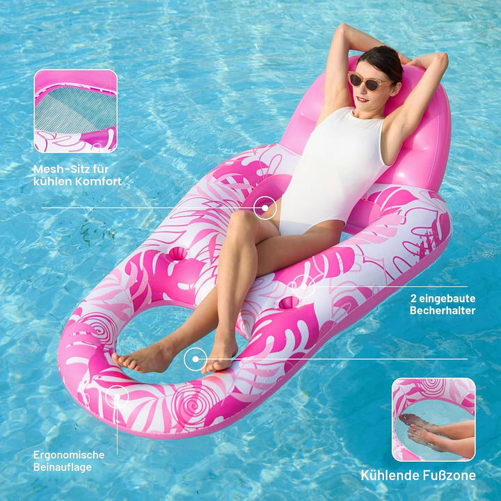 SLOOSH Wasser Pool Luftmatratze für Erwachsene, Aufblasbare Pool-Flösse mit Getränkehaltern und Fuss