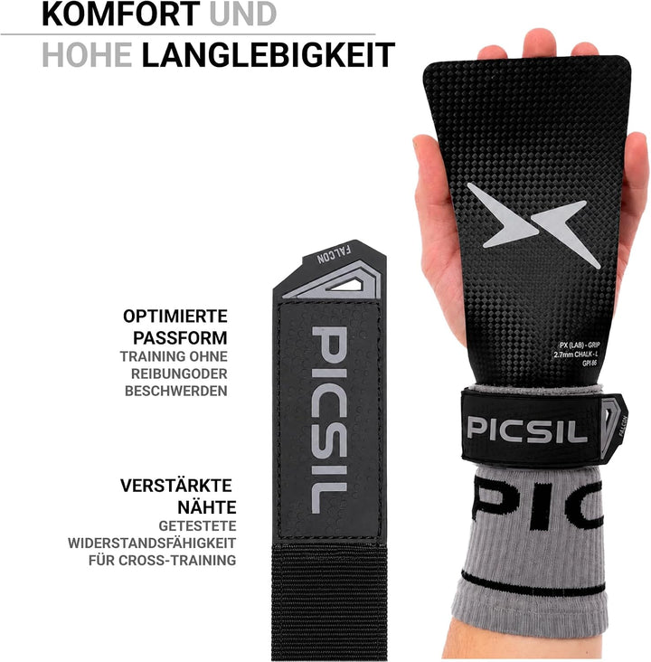 PICSIL Falcon Grips Set, Carbonfaser Grips für Chalk | Grips-Set mit Handgelenkbandagen und Tasche.