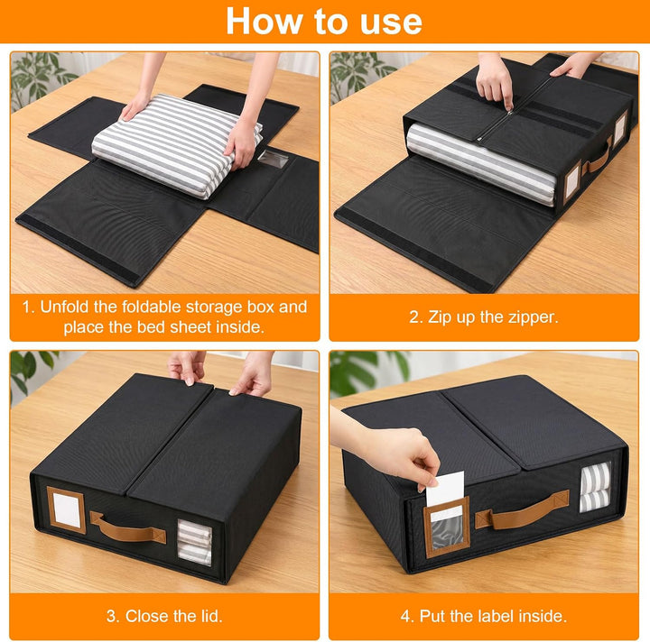Linen Bed Sheet Organiser Box, 3 Stück Bettwäsche Aufbewahrung, 38x32x11,5 cm, Faltbare Unterbettkom