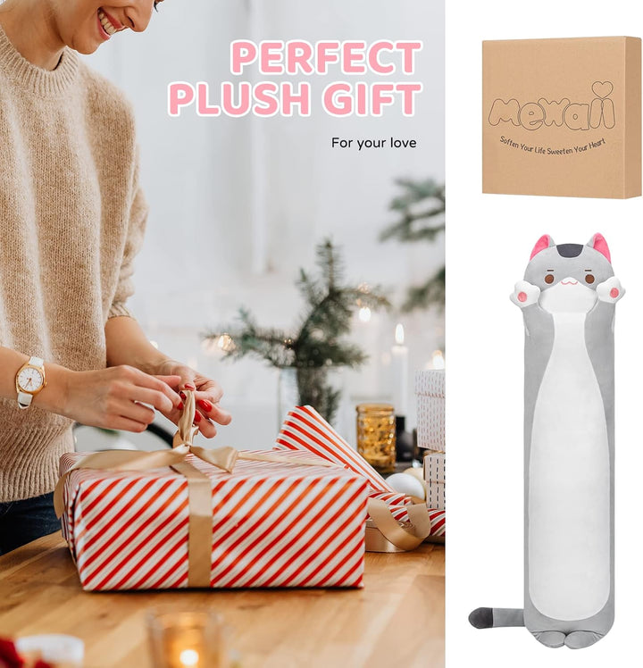 Mewaii Graue Katze Plüschtier 50CM Lange Katze Kuscheltier Plüschtier Katze Kissen für Kinder Gesche