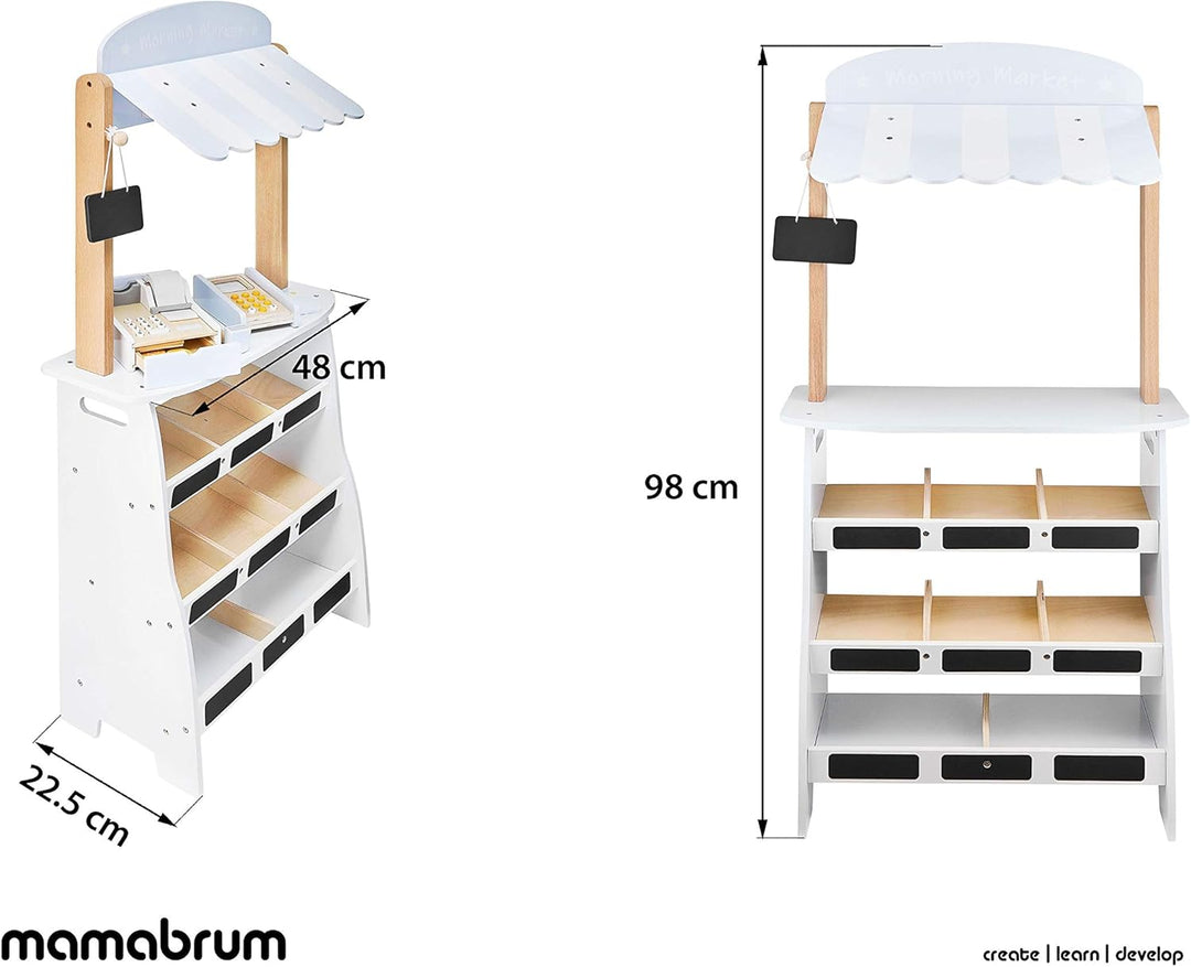 mamabrum, Supermarkt Holzspielzeug mit Zubehör, Spielzeug für Kinder, Kaufmannsladen 'Café und Shop'