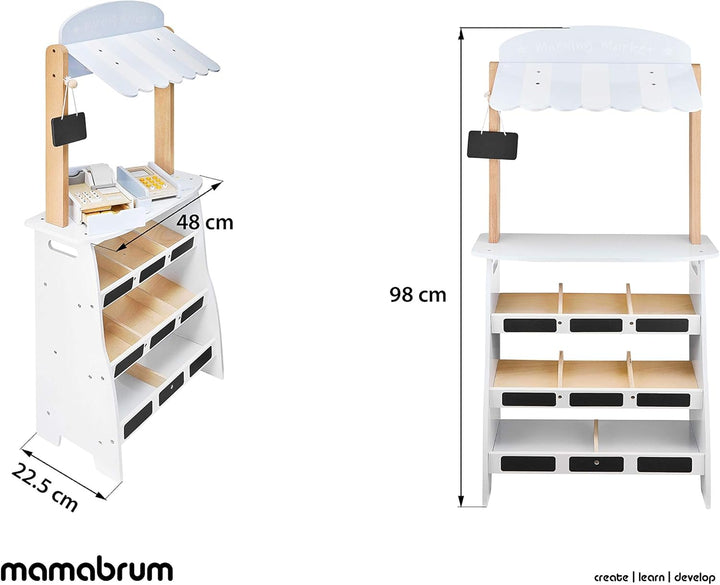 mamabrum, Supermarkt Holzspielzeug mit Zubehör, Spielzeug für Kinder, Kaufmannsladen 'Café und Shop'