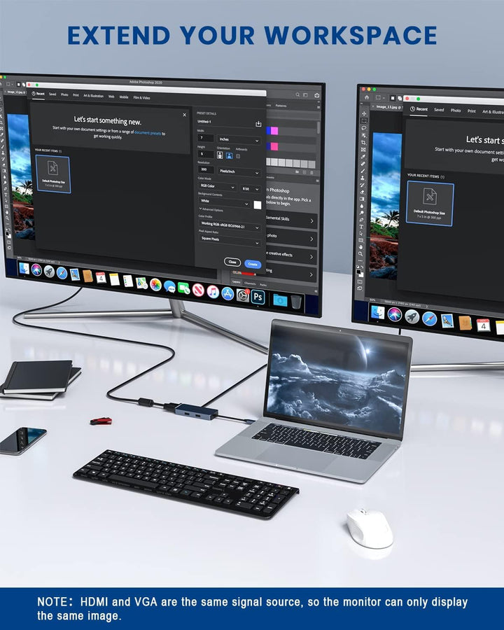 Tiergrade 6-in-1 USB C HUB, USB C auf USB Adapter mit 4K HDMI, VGA, SD- und TF-Kartenleser und 2 USB