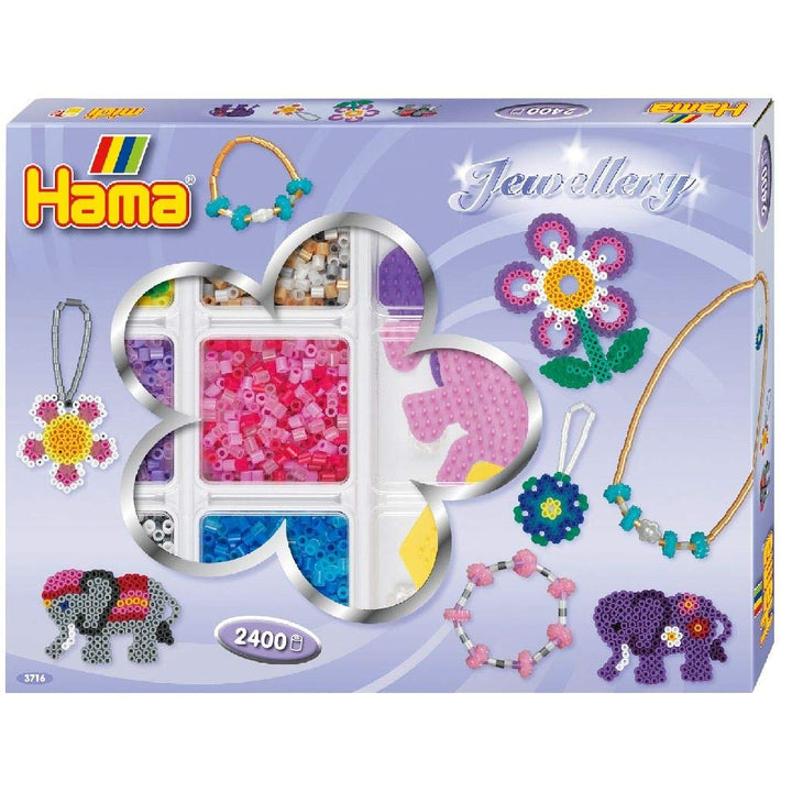 Hama Perlen 3716 Kreativbox Schmuck mit ca. 2.400 bunten Midi Bügelperlen mit Durchmesser 5 mm, 3 St