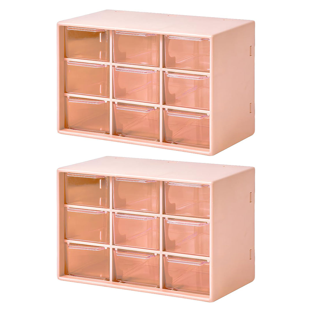 2 Stück Bastelbox Aufbewahrung mit 9 Schubladen, Mini Desktop Schublade Organizer, Stapelbar Desktop