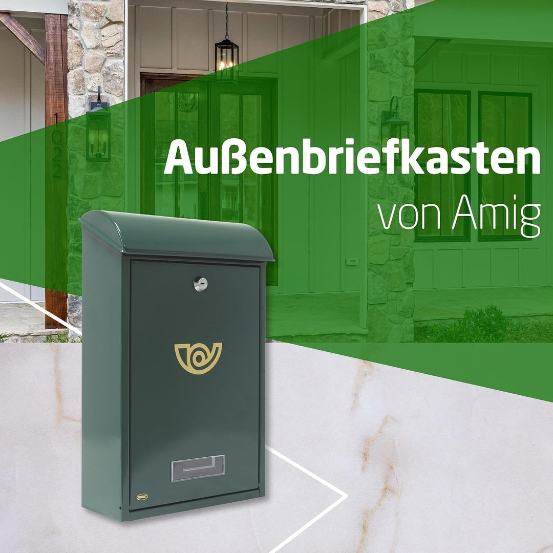 Amig - Aussenbriefkasten, Briefkasten für den Aussenbereich | Briefkasten für Wände, Mauern oder Tür