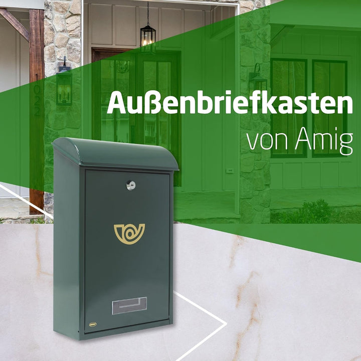 Amig - Aussenbriefkasten, Briefkasten für den Aussenbereich | Briefkasten für Wände, Mauern oder Tür