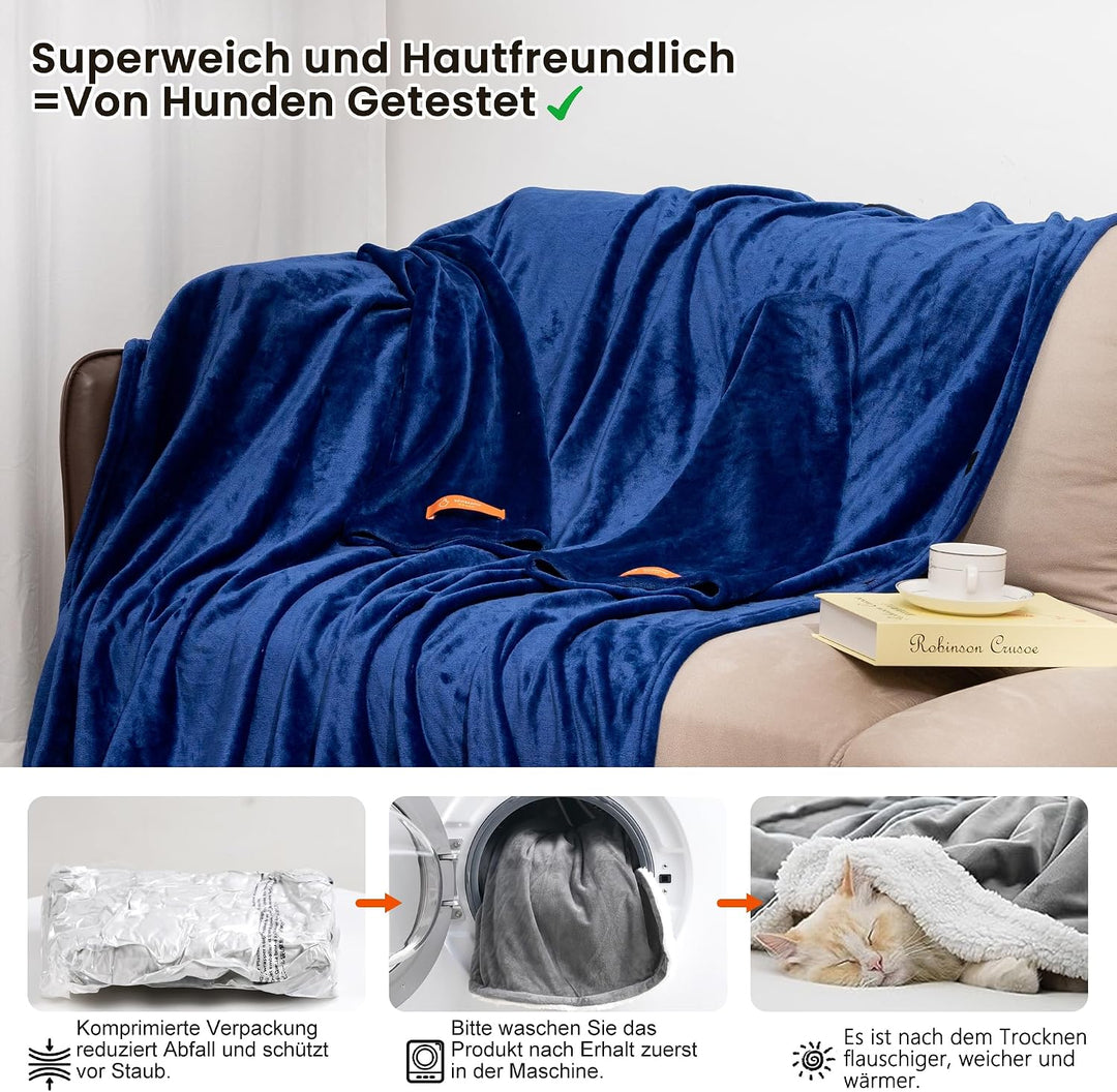 Winthome Decke mit Ärmeln, Kuscheldecke Weich Warm Flauschig, Tragbare Decke mit Klettverschluss und