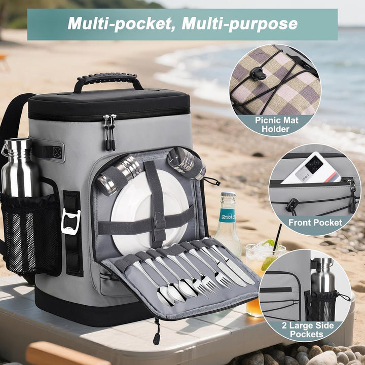 Kühlrucksack, 30L Grosse Thermo Kühltasche Rucksack, Wasserdicht Picknickrucksack Gross für Herren &