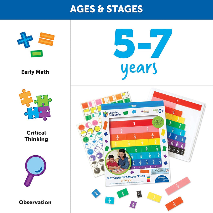 Learning Resources Rainbow Fraction Tiles with Tray 10 x 12.8 x 1.3 inches