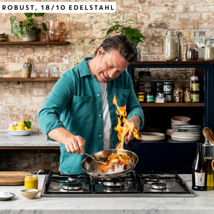 Jamie Oliver by Tefal Cook Smart Bratpfanne 28cm, unbeschichteter Edelstahl, induktionsgeeignet, The