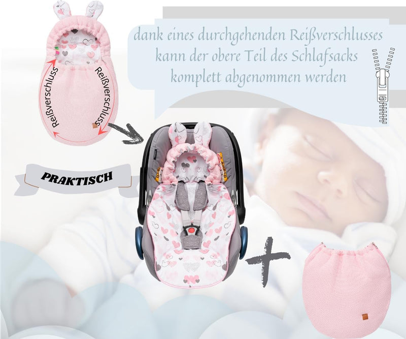 Mikos Einschlagdecke Babyschale Herbst Winter, Baby Fusssack mit Zip 100% Baumwolle GOTS Zert. Stric