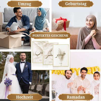 HAVA Artwork Shukr Sabr Love Set, Islamische Poster, Islamische Bilder, Islamische Dekoration, Islam